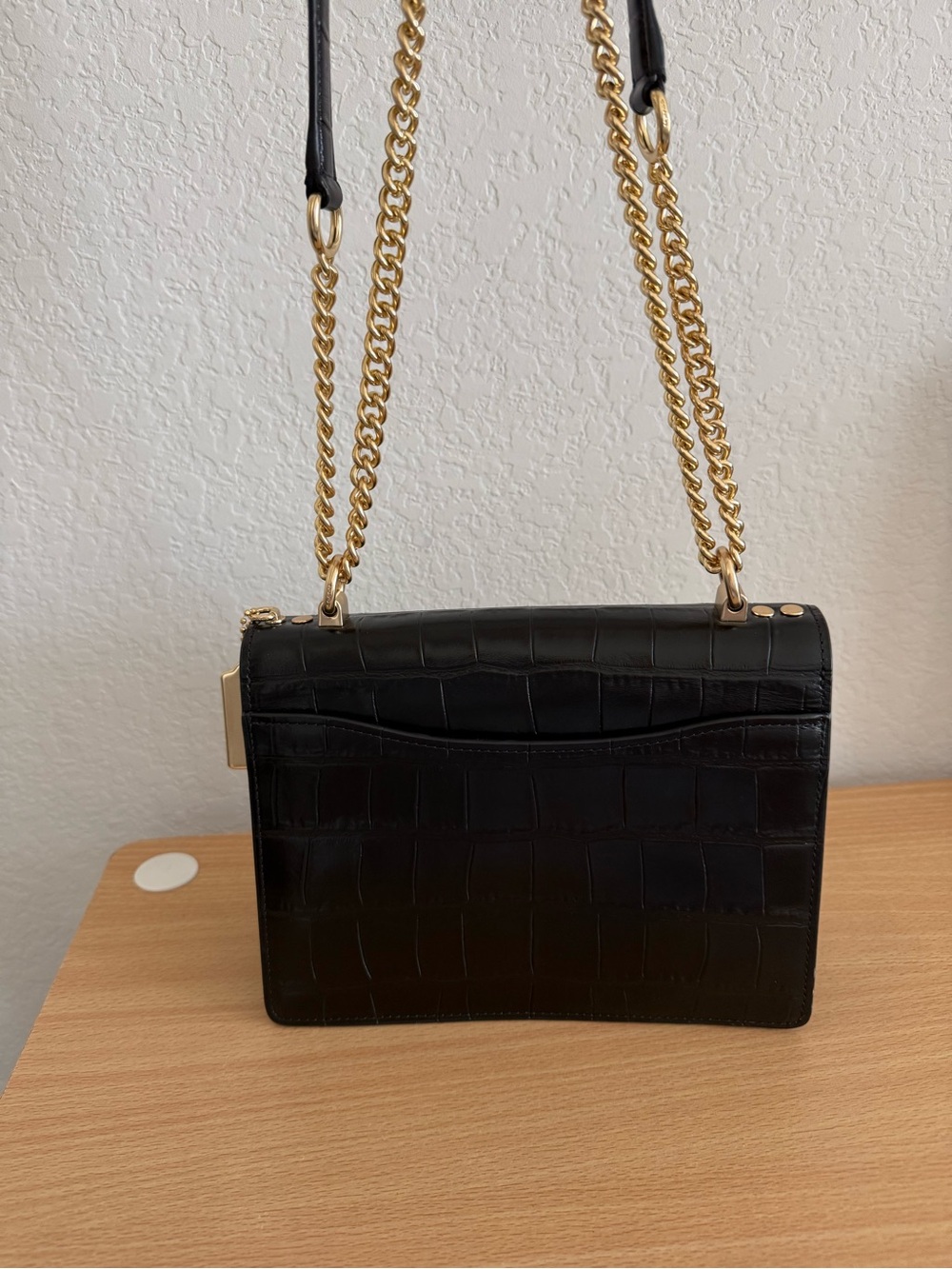 COACH Klare Black Croc-Embossed Leather Shoulder Bag with Gold Chain - Picture 2 of 6